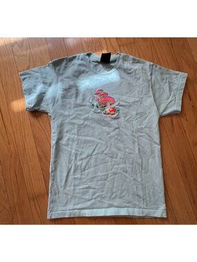 NIke Women's Cyber Blue Embroidered Mushroom Teal Short Sleeve Shirt